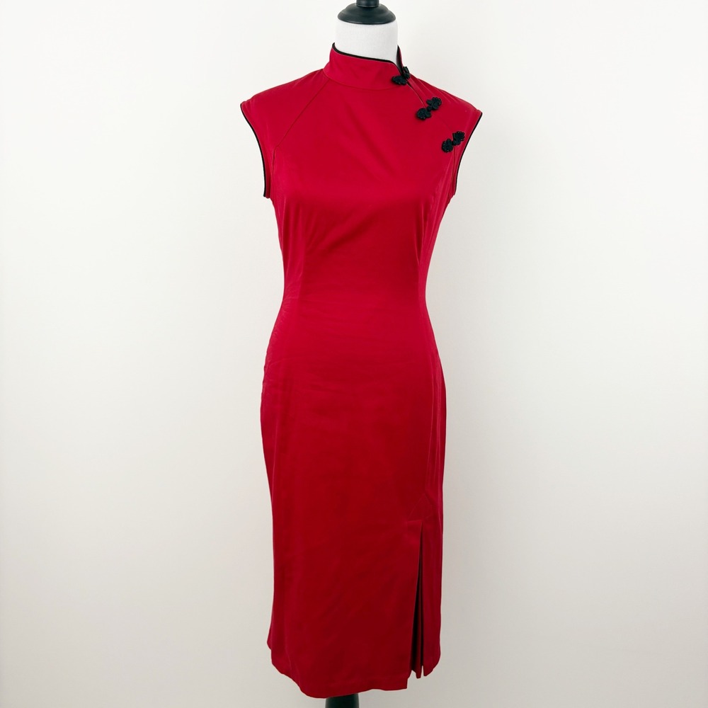NWT Pinup Couture Red Asian-inspired Cheongsam Wiggle Dress Size M Frog Closures